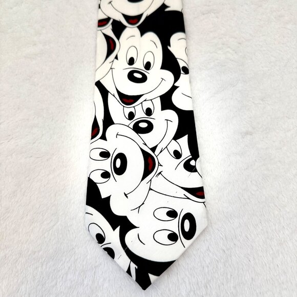 Vintage Disney Mickey Mouse Face Tie White & Black Regular Traditional - Picture 2 of 4